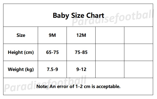 Baby Soccer Jersey Size Chart